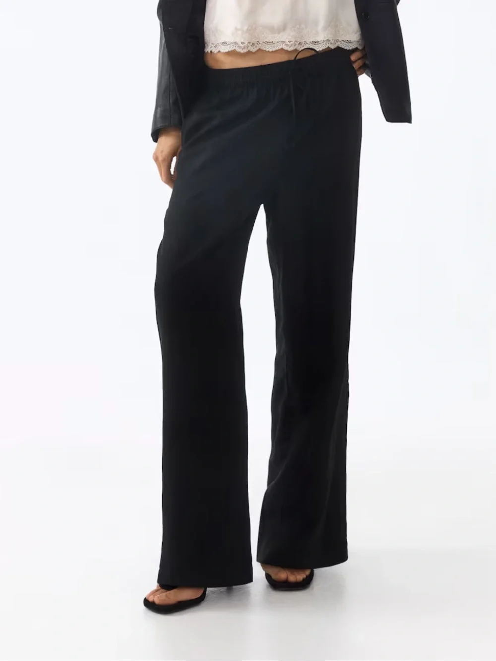 H&M Women’s Black Wide-Leg Linen Blend Pants sz XL